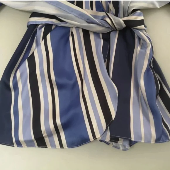 Zara Blue & White Striped Satin Wrap Skort Romper Small NWT - Picture 10 of 16